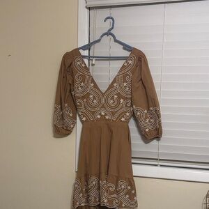 Express Elegant Brown Embroidered Dress